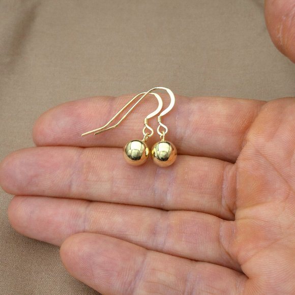Elegant Gold Hook Earrings with Dangle Balls, Classical Earrings - Picture 4 of 6